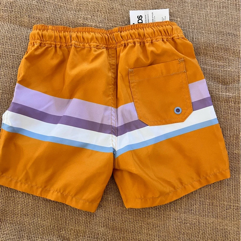 Boys NWT Orange and Purple Swim Trunks with Sporty Stripes summer beach colorful
